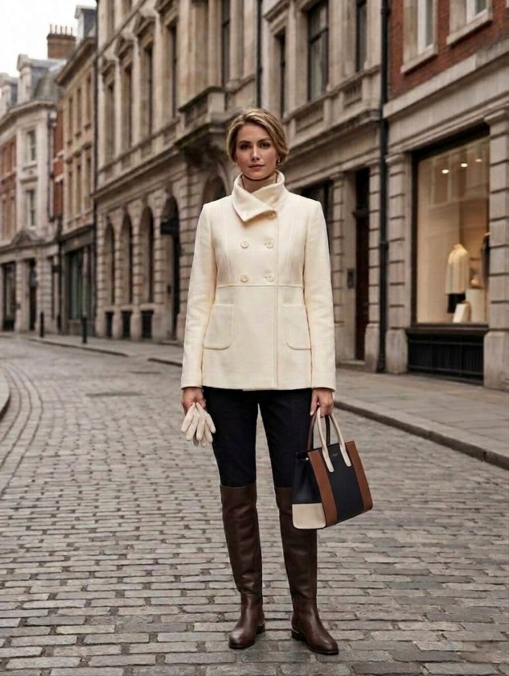 RARE NWT VTG Benetton 80% Wool Double Breasted Peplum Pea Coat IT 46 US M Cream
